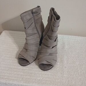 Sbicca Gray Heeled Boots with Ruched Design